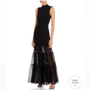 STAUD Daffodil Mesh Hem Dress. Black. XS